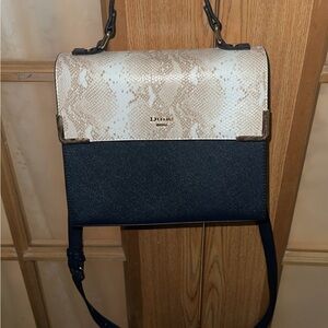 Dune London Cream and Black Crossbody Bag with Chain Details